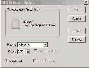 Диалоговое окно GIF89a Export Options